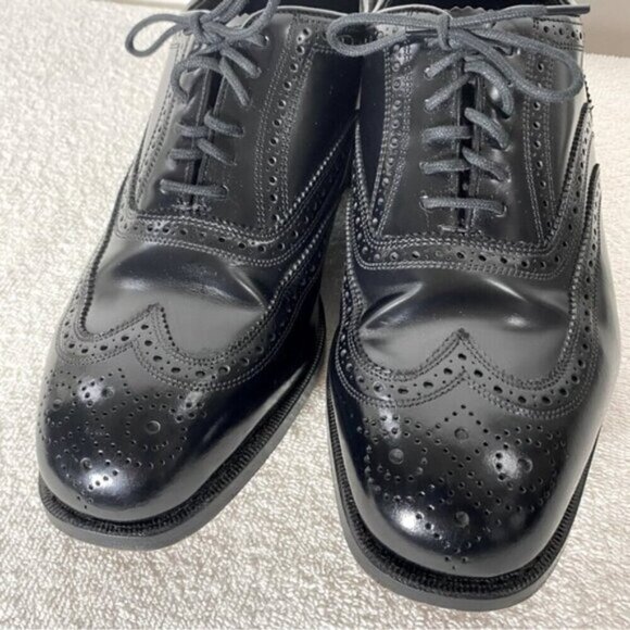 Vintage Florsheim Black Leather Lexington Wingtip Oxford Lace Up Dress Shoes 8.5 - Picture 4 of 12